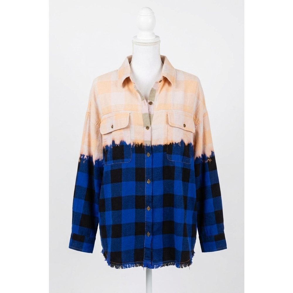 NEW WHITE BIRCH deep dye plaid shirt in blue combo
